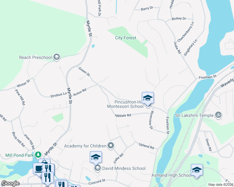 map of restaurants, bars, coffee shops, grocery stores, and more near 81 Green Street in Ashland