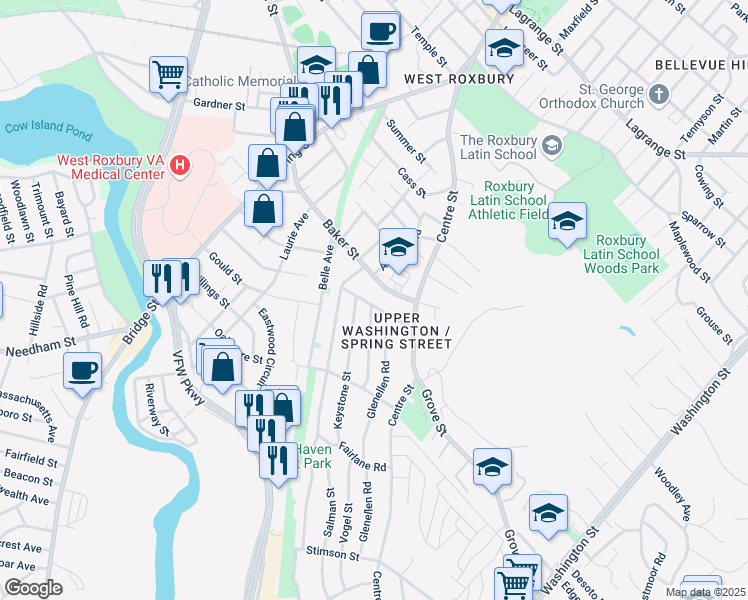 map of restaurants, bars, coffee shops, grocery stores, and more near 26 Baker Street in Boston