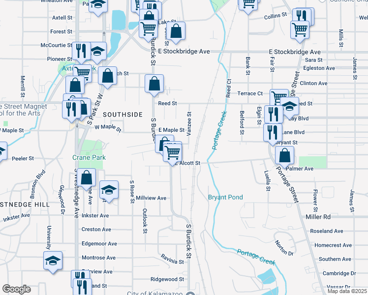 map of restaurants, bars, coffee shops, grocery stores, and more near 212 East Belmont Street in Kalamazoo