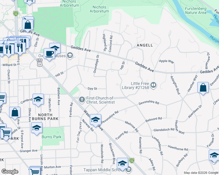 map of restaurants, bars, coffee shops, grocery stores, and more near 815 Berkshire Road in Ann Arbor