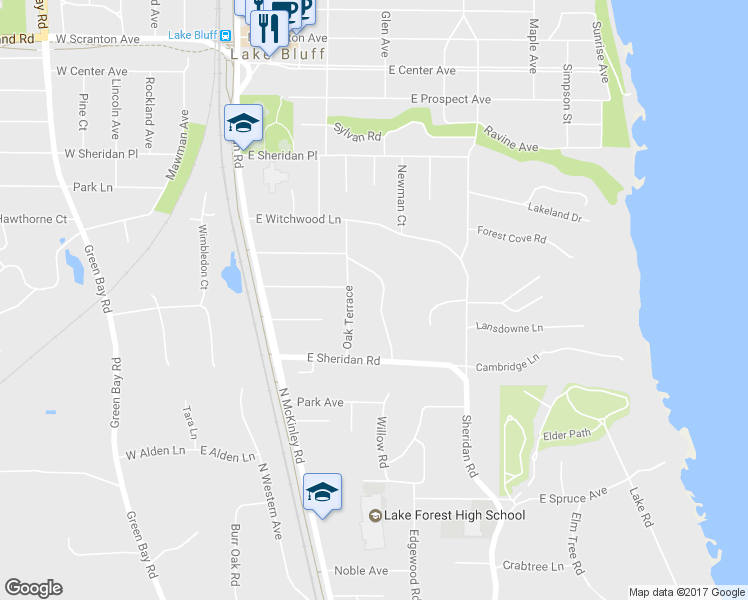map of restaurants, bars, coffee shops, grocery stores, and more near 255 Ravine Forest Drive in Lake Bluff