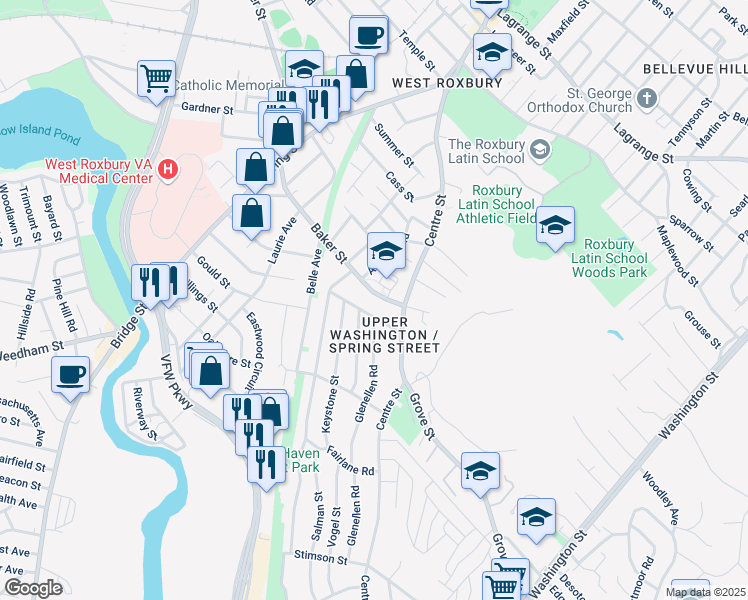 map of restaurants, bars, coffee shops, grocery stores, and more near 26 Baker Street in Boston