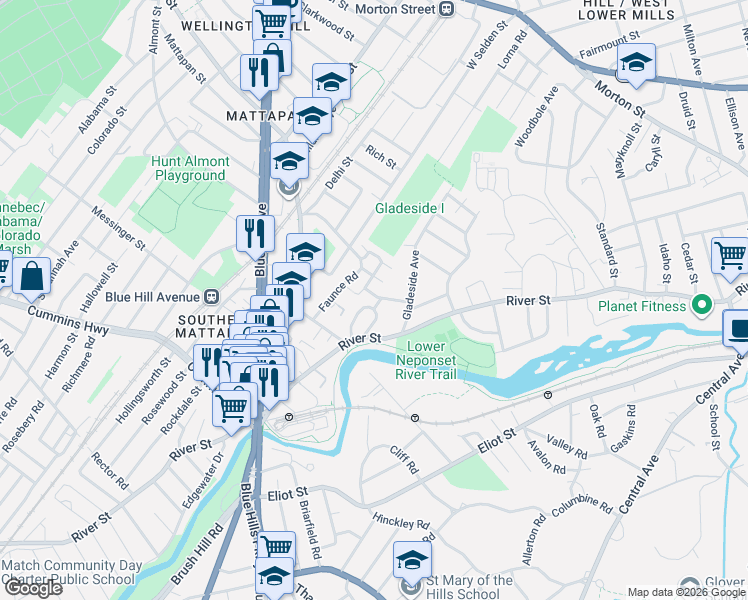 map of restaurants, bars, coffee shops, grocery stores, and more near 53 Cookson Terrace in Boston