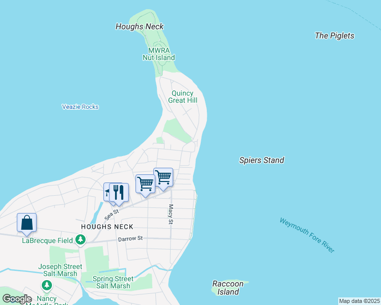 map of restaurants, bars, coffee shops, grocery stores, and more near in Quincy