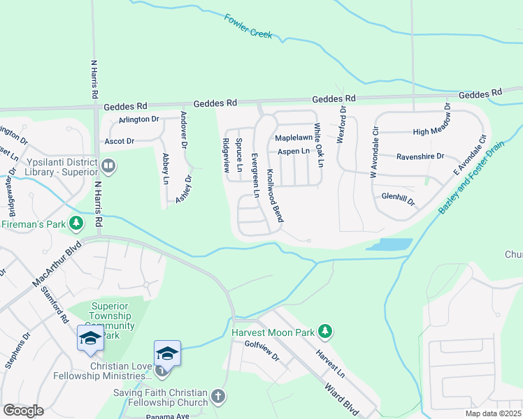 map of restaurants, bars, coffee shops, grocery stores, and more near 9717 Gardner in Superior Charter Township
