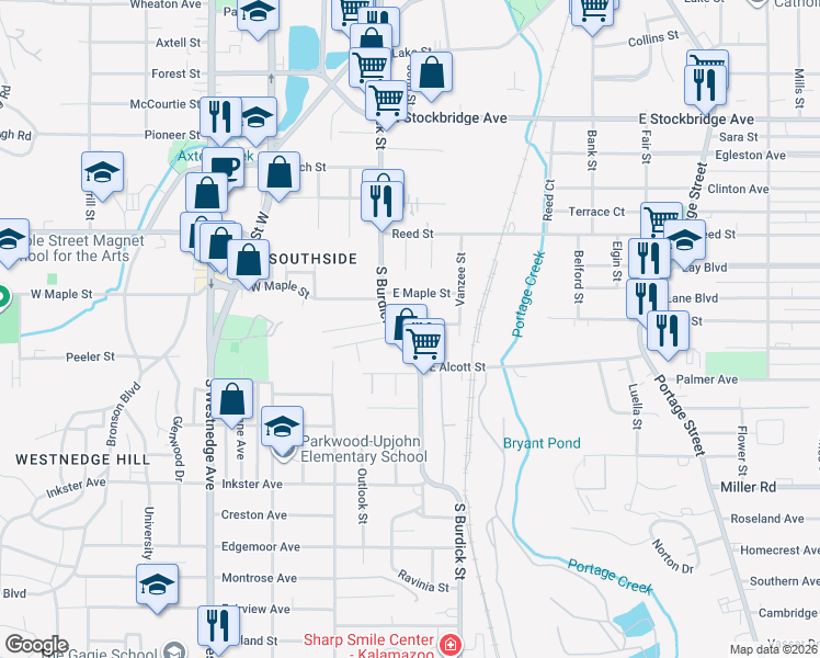 map of restaurants, bars, coffee shops, grocery stores, and more near 2009 South Burdick Street in Kalamazoo
