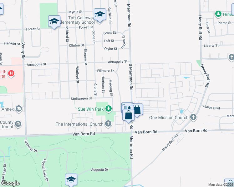 map of restaurants, bars, coffee shops, grocery stores, and more near 5133 Harding Street in Wayne