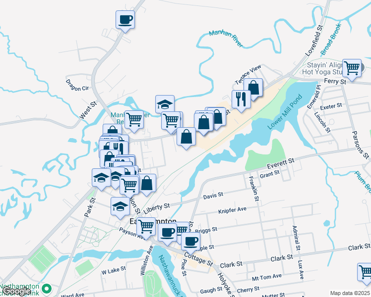 map of restaurants, bars, coffee shops, grocery stores, and more near 20-22 Searle Avenue in Easthampton