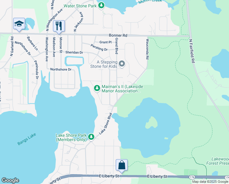 map of restaurants, bars, coffee shops, grocery stores, and more near 719 Grand Boulevard in Wauconda