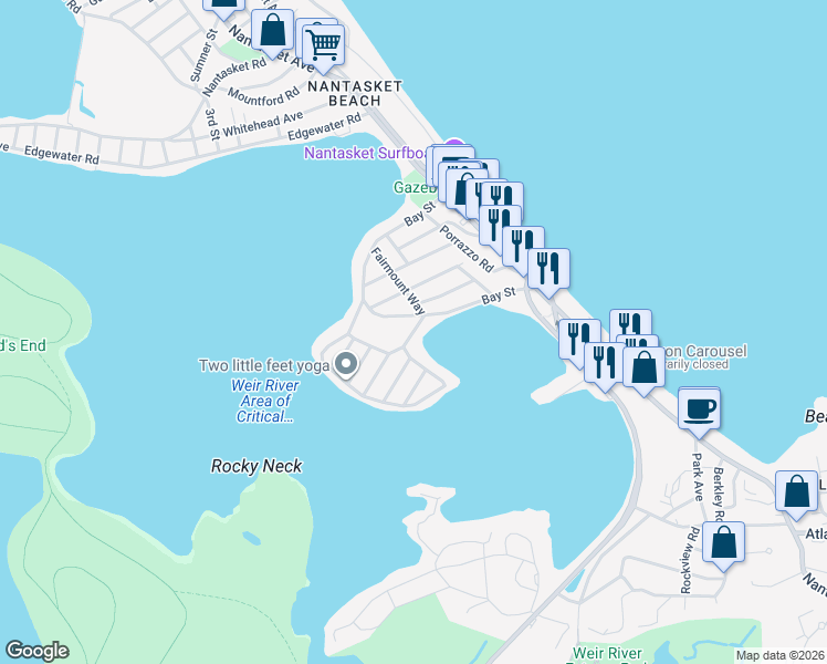map of restaurants, bars, coffee shops, grocery stores, and more near 10 Moreland Avenue in Hull