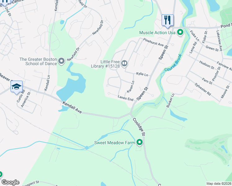 map of restaurants, bars, coffee shops, grocery stores, and more near 23 Lanes End in Natick