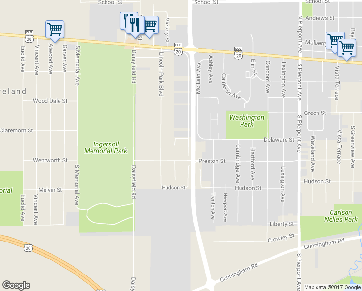 map of restaurants, bars, coffee shops, grocery stores, and more near 505 South Springfield Avenue in Rockford