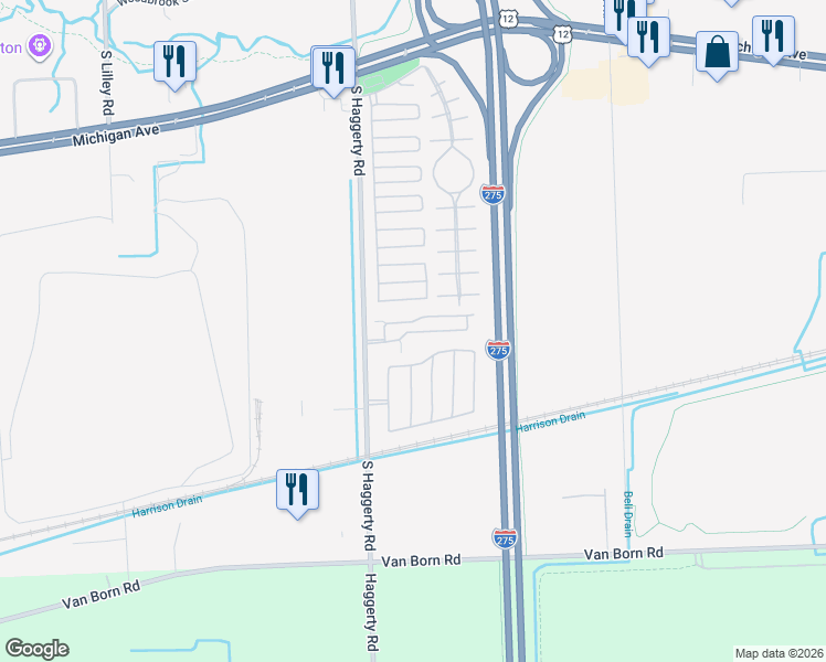 map of restaurants, bars, coffee shops, grocery stores, and more near 17-41 Calabria in Canton