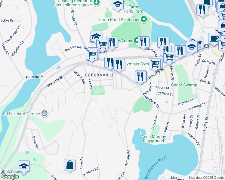 map of restaurants, bars, coffee shops, grocery stores, and more near 10R Desoto Avenue in Framingham