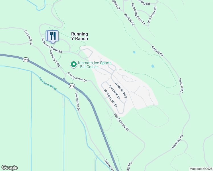 map of restaurants, bars, coffee shops, grocery stores, and more near 4942 Grosbeak Drive in Klamath Falls