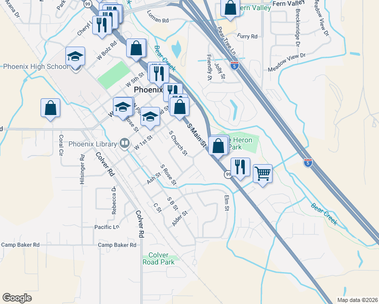 map of restaurants, bars, coffee shops, grocery stores, and more near 405 Oak Street in Phoenix