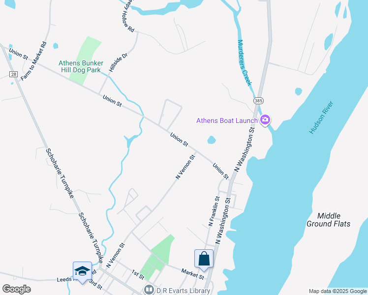 map of restaurants, bars, coffee shops, grocery stores, and more near 31 Union Street in Athens