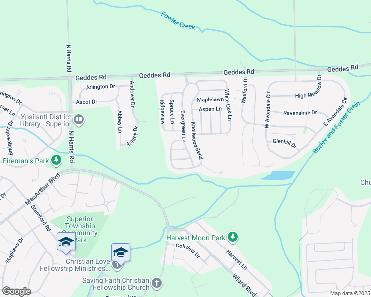 map of restaurants, bars, coffee shops, grocery stores, and more near 9723 Gardner in Superior Charter Township