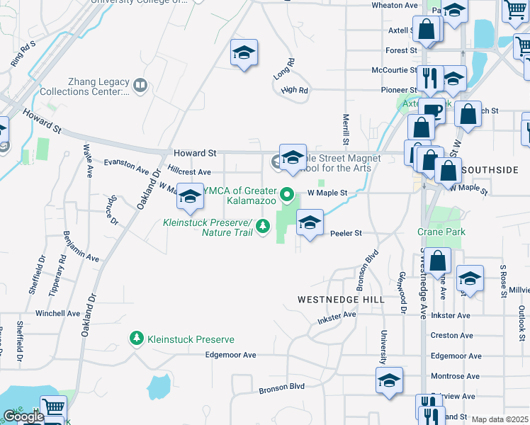 map of restaurants, bars, coffee shops, grocery stores, and more near 1919 Stearns Avenue in Kalamazoo
