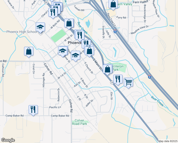 map of restaurants, bars, coffee shops, grocery stores, and more near 140 South Church Street in Phoenix