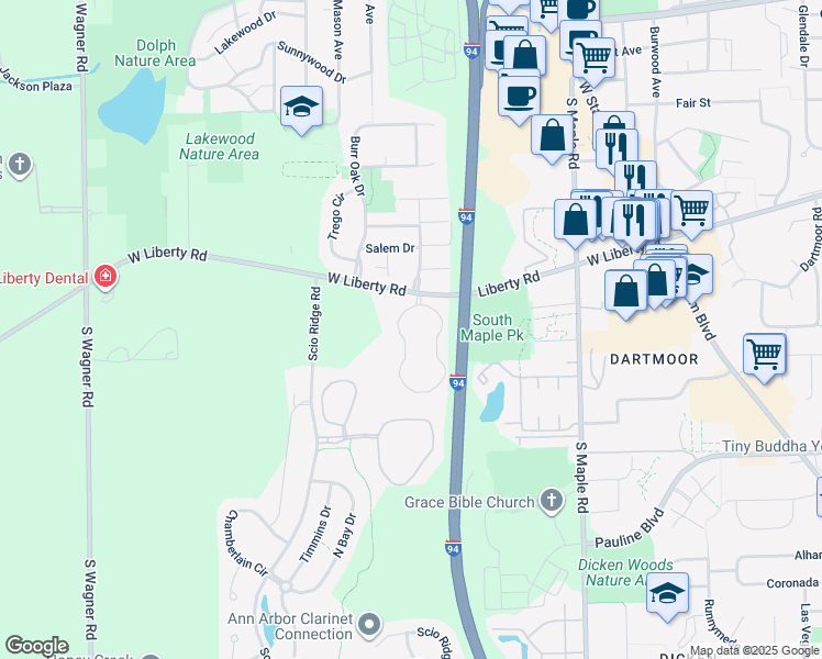 map of restaurants, bars, coffee shops, grocery stores, and more near 844 Summerfield Glen in Ann Arbor