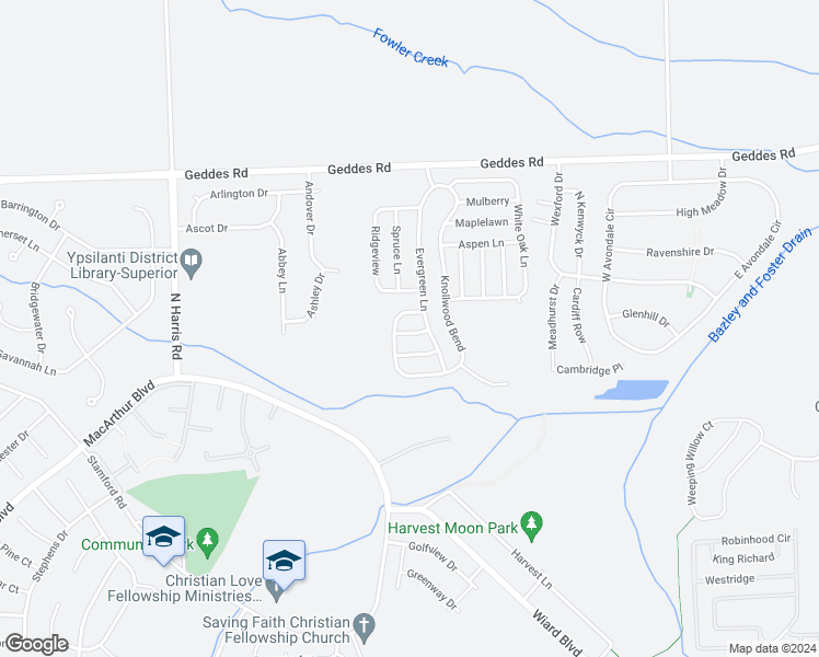 map of restaurants, bars, coffee shops, grocery stores, and more near 9717 Gardner in Superior Charter Township