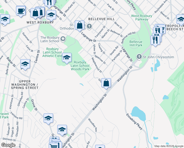 map of restaurants, bars, coffee shops, grocery stores, and more near 4 Eagle Street in Boston