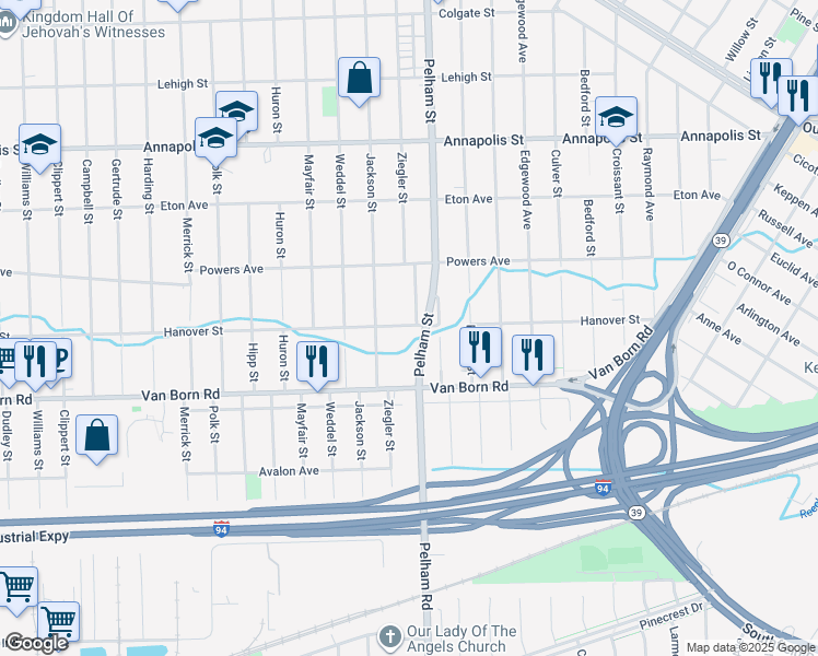 map of restaurants, bars, coffee shops, grocery stores, and more near 5604 Ziegler St in Dearborn Heights
