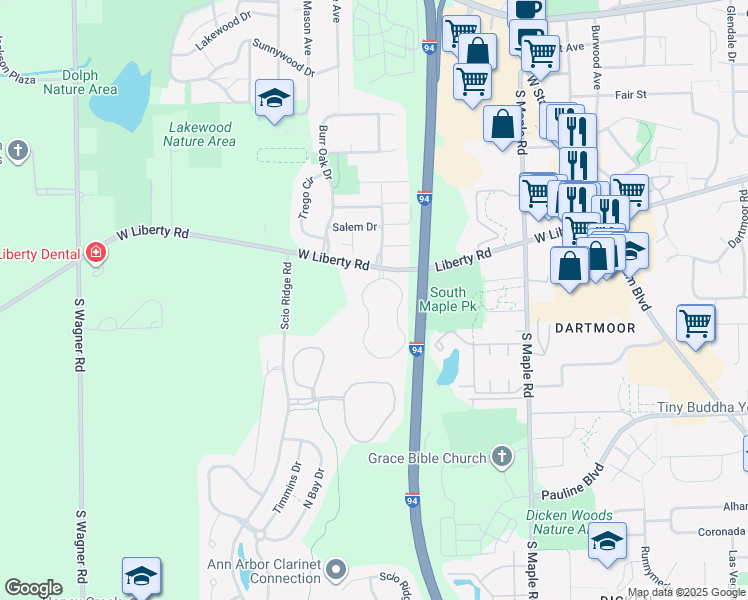 map of restaurants, bars, coffee shops, grocery stores, and more near 844 Summerfield Glen in Ann Arbor