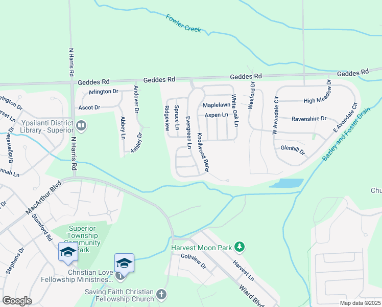 map of restaurants, bars, coffee shops, grocery stores, and more near 9717 Gardner in Superior Charter Township