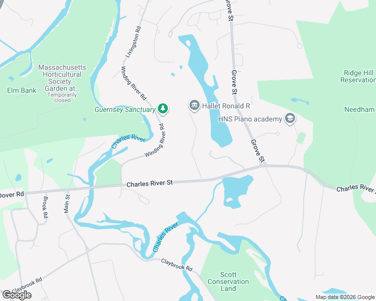 map of restaurants, bars, coffee shops, grocery stores, and more near 60 Locust Lane in Needham