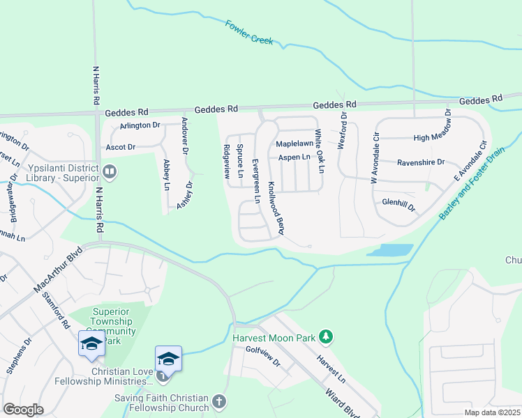 map of restaurants, bars, coffee shops, grocery stores, and more near 9717 Gardner in Superior Charter Township