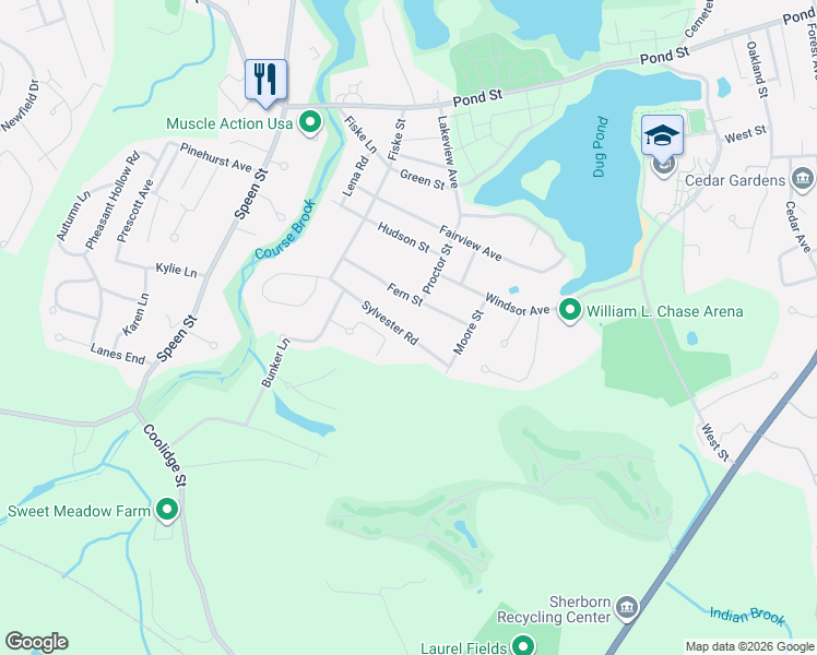 map of restaurants, bars, coffee shops, grocery stores, and more near 11 Sylvester Road in Natick