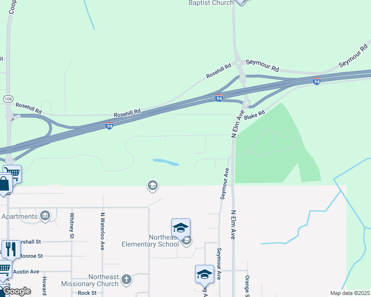 map of restaurants, bars, coffee shops, grocery stores, and more near 1500 North Elm Avenue in Jackson