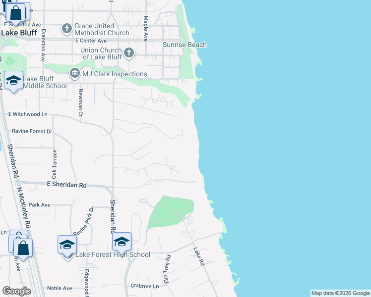 map of restaurants, bars, coffee shops, grocery stores, and more near 700 Forest Cove Road in Lake Bluff