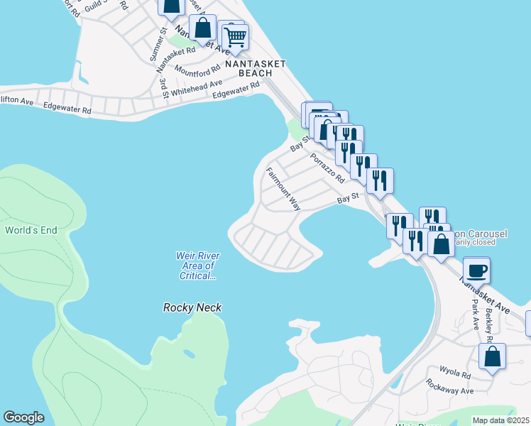 map of restaurants, bars, coffee shops, grocery stores, and more near 119 Hampton Circle in Hull