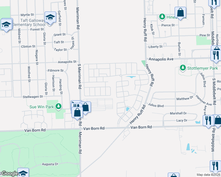 map of restaurants, bars, coffee shops, grocery stores, and more near 306 Carmel Street in Westland