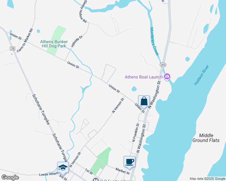 map of restaurants, bars, coffee shops, grocery stores, and more near 31 Union St in Athens