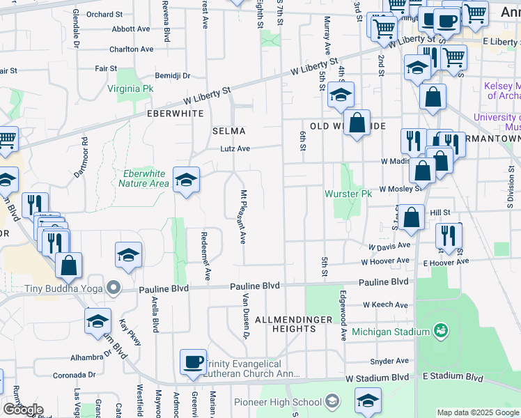 map of restaurants, bars, coffee shops, grocery stores, and more near 726 Madison Pl in Ann Arbor