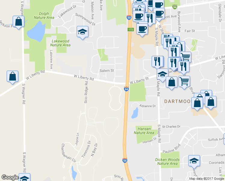 map of restaurants, bars, coffee shops, grocery stores, and more near 826 Summerfield Glen in Ann Arbor