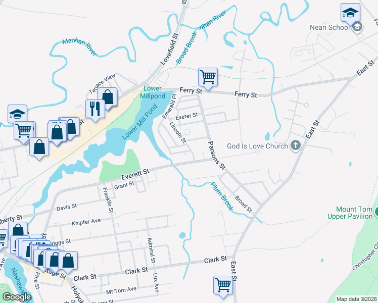 map of restaurants, bars, coffee shops, grocery stores, and more near 10-12 Clinton Street in Easthampton