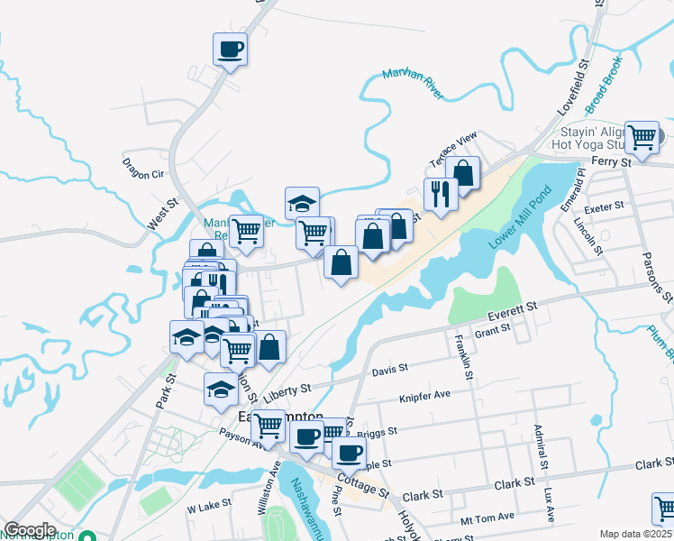map of restaurants, bars, coffee shops, grocery stores, and more near 20-22 Searle Avenue in Easthampton