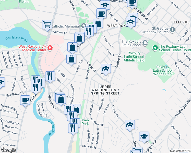 map of restaurants, bars, coffee shops, grocery stores, and more near 39 Glenhaven Road in Boston