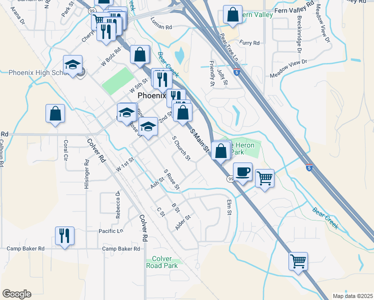 map of restaurants, bars, coffee shops, grocery stores, and more near 140 South Church Street in Phoenix
