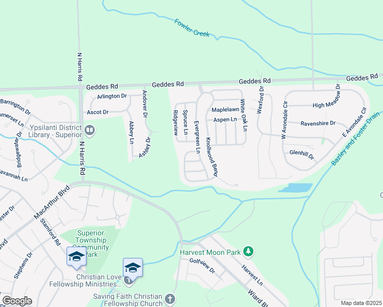 map of restaurants, bars, coffee shops, grocery stores, and more near 9717 Gardner in Superior Charter Township