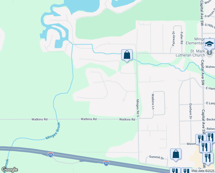 map of restaurants, bars, coffee shops, grocery stores, and more near 183 Deer Path Lane in Battle Creek