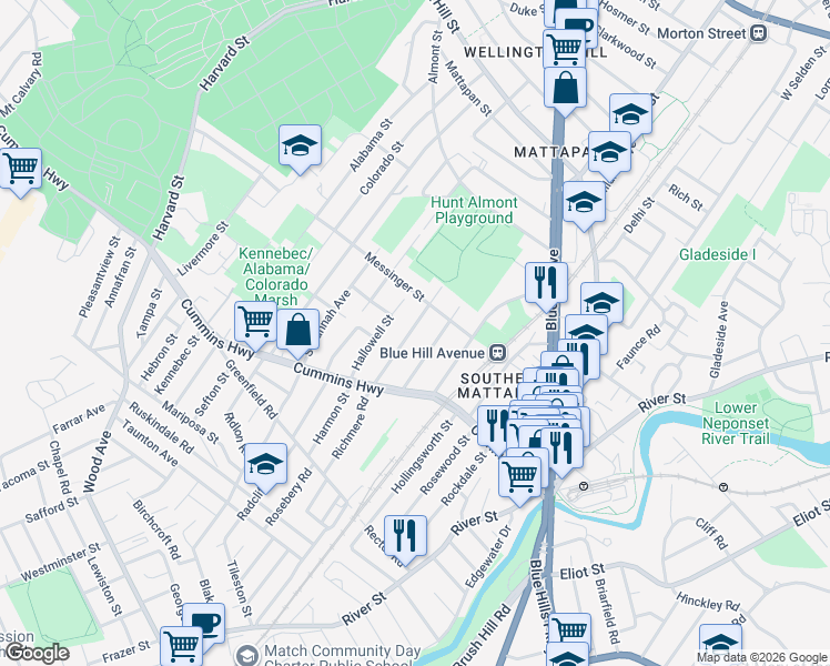 map of restaurants, bars, coffee shops, grocery stores, and more near 20 Brockton Street in Boston