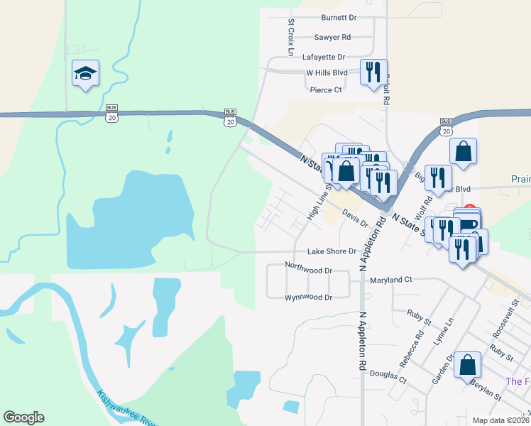 map of restaurants, bars, coffee shops, grocery stores, and more near 2111 Christi Lane in Belvidere