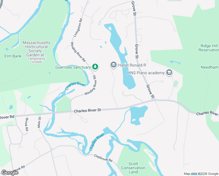 map of restaurants, bars, coffee shops, grocery stores, and more near 60 Locust Lane in Needham