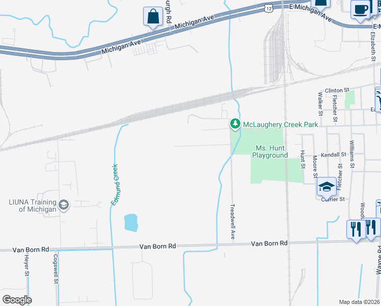 map of restaurants, bars, coffee shops, grocery stores, and more near 37145 Bendix Street in Wayne
